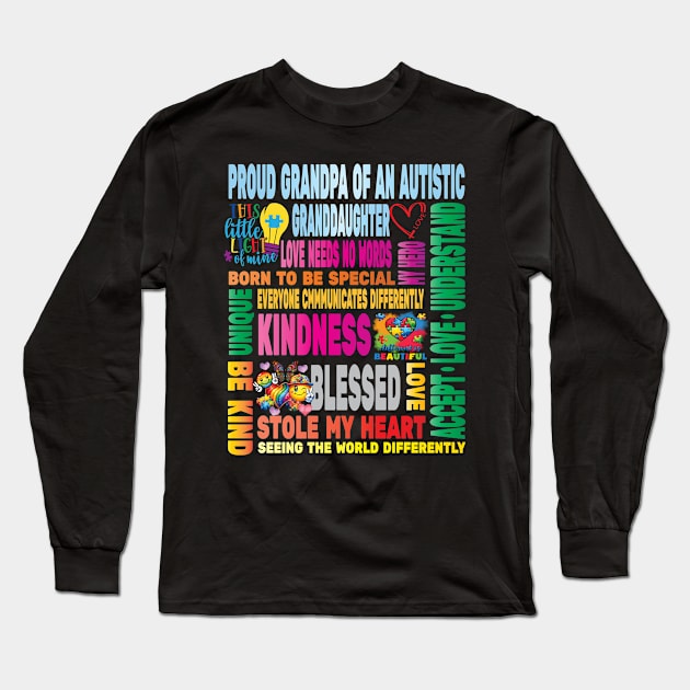 Autism Proud Dad Grandfather Granddaughter Love Autistic Kids Autism Awareness Family Long Sleeve T-Shirt by Envision Styles